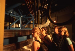 Students inside telescope     