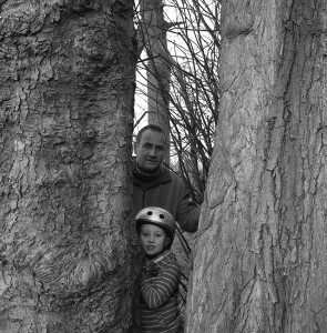 father and son in trees